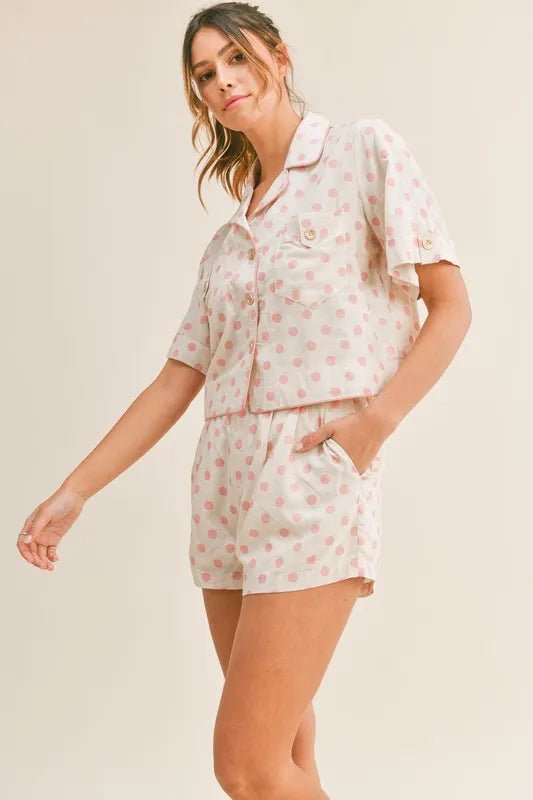 MABLE Polka Dot Collar Crop Top and Short Lounge Set - Bela Fils BoutiqueBela Fils Boutique